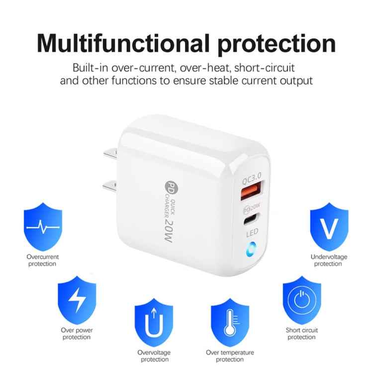 Sạc điện thoại PD04 Type-C + USB kèm cáp USB sang 8 Pin, phích cắm US, phích cắm US + cáp USB sang 8 Pin