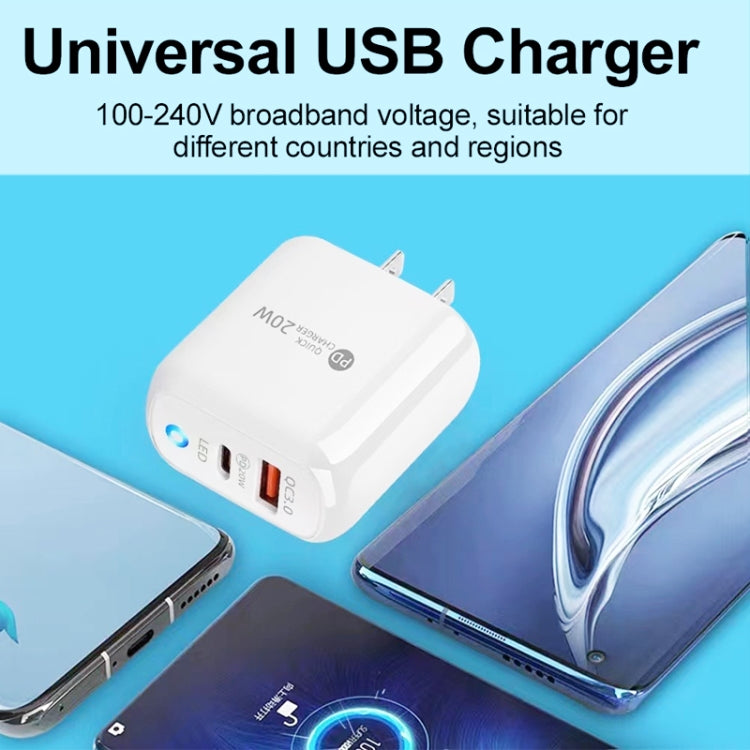 Sạc điện thoại PD04 Type-C + USB kèm cáp USB sang 8 Pin, phích cắm US, phích cắm US + cáp USB sang 8 Pin