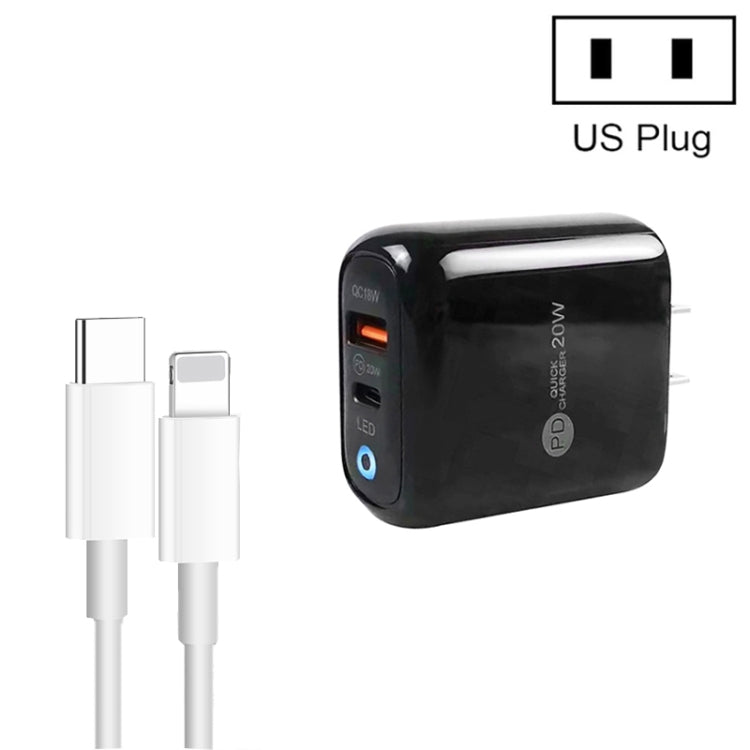 Sạc điện thoại PD04 Type-C + USB kèm cáp Type-C sang 8 Pin, phích cắm US, phích cắm US + cáp Type-C sang 8 Pin