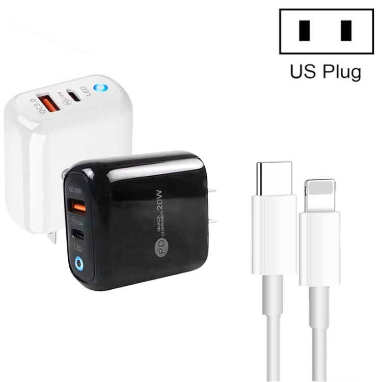 Sạc điện thoại PD04 Type-C + USB kèm cáp Type-C sang 8 Pin, phích cắm US, phích cắm US + cáp Type-C sang 8 Pin