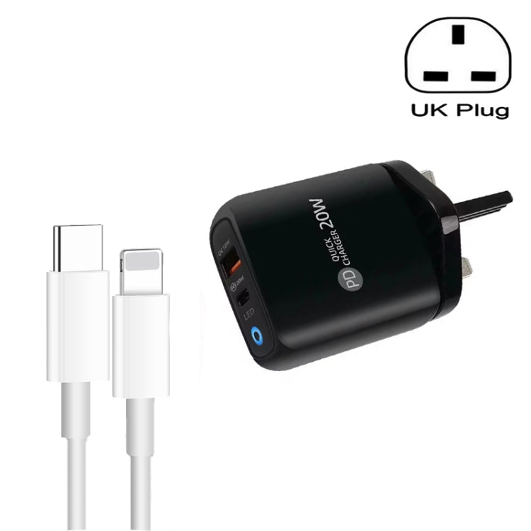 Sạc điện thoại PD04 Type-C + USB kèm cáp Type-C sang 8 Pin, phích cắm UK, phích cắm UK + cáp Type-C sang 8 Pin
