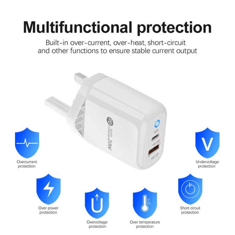 Sạc điện thoại PD04 Type-C + USB kèm cáp Type-C sang 8 Pin, phích cắm UK, phích cắm UK + cáp Type-C sang 8 Pin