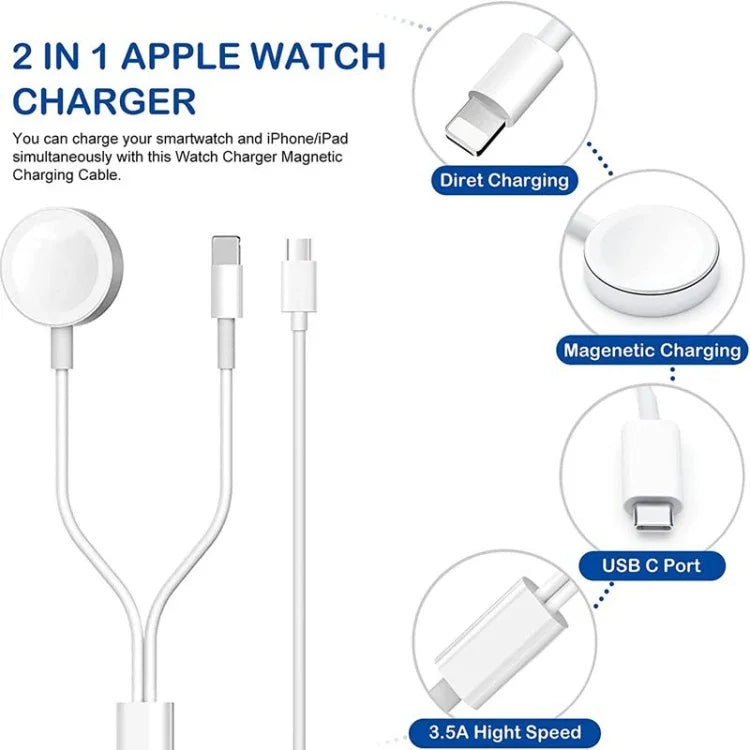 Cáp Sạc Từ Tính USB 2 trong 1 cho Apple Watch Series & iPhone dài 1.2m, DS-XB015