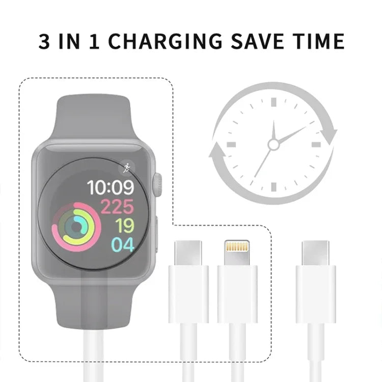 Cáp Sạc Từ Tính USB 3 trong 1 cho Apple Watch Series & Điện Thoại có Cổng Type-C Đôi dài 4ft/1.2m, DS-XB020