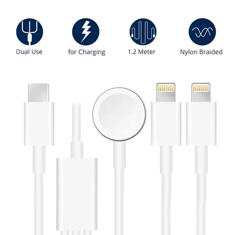 Cáp sạc từ tính 3 trong 1 Type-C cho Apple Watch Series & iPhone dài 4ft/1.2m, DS-XB019