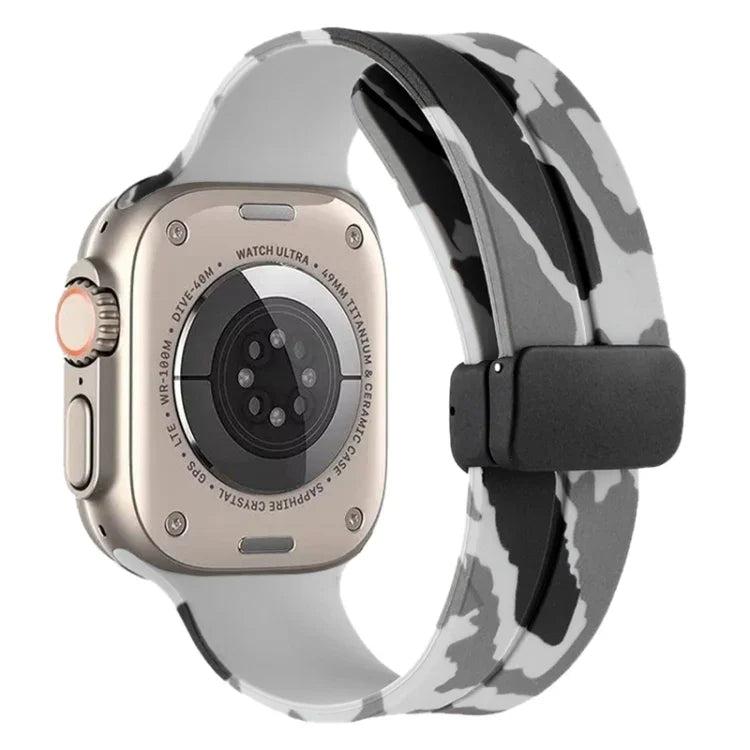 Magnetic Clasp Camouflage Silicone Watch Band, For Apple Watch Ultra 49mm, For Apple Watch Series 8&7 45mm, For Apple Watch Series 8&7 41mm
