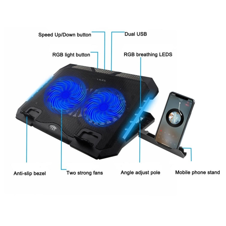 Đế tản nhiệt máy tính xách tay S900 có 2 cổng USB, điều chỉnh chiều cao, đèn RGB, S900