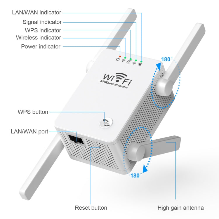Bộ mở rộng bộ lặp WiFi không dây 300Mbps U8, bộ khuếch đại tín hiệu Wi-Fi, phích cắm US, phích cắm EU