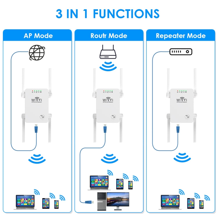 Bộ mở rộng bộ lặp WiFi không dây 300Mbps U8, bộ khuếch đại tín hiệu Wi-Fi, phích cắm US, phích cắm EU