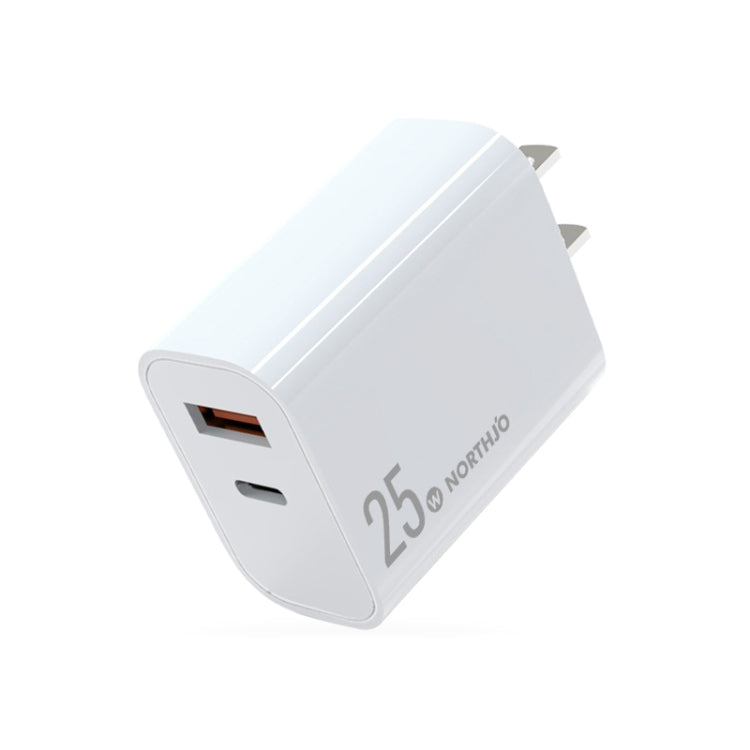 NORTHJO NOPD2502 Sạc nhanh PD 25W USB-C/Type-C + QC 3.0 USB cổng đôi, phích cắm US, EU, UK, AU