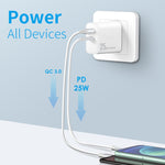 NORTHJO NOPD2502 Sạc nhanh PD 25W USB-C/Type-C + QC 3.0 USB cổng đôi, phích cắm US, EU, UK, AU