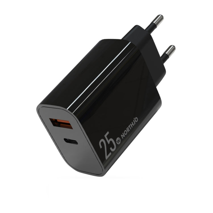 NORTHJO NOPD2502 Sạc nhanh PD 25W USB-C/Type-C + QC 3.0 USB cổng đôi, phích cắm US, EU, UK, AU
