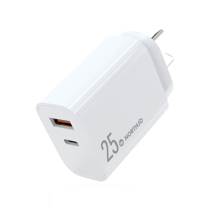 NORTHJO NOPD2502 Sạc nhanh PD 25W USB-C/Type-C + QC 3.0 USB cổng đôi, phích cắm US, EU, UK, AU