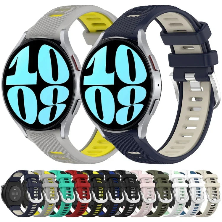 Dây đồng hồ silicone thể thao hai màu khóa thép 20mm, cho Samsung Galaxy Watch 6 40mm, cho Samsung Galaxy Watch 6 Classic 43mm