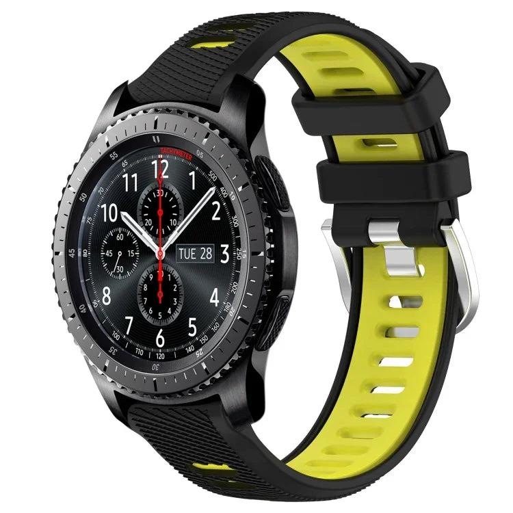 Dây đồng hồ silicone khóa thép thể thao hai màu 22mm, Dành cho Samsung Galaxy Watch3 45mm, Dành cho Samsung Galaxy Watch 46mm, Dành cho Samsung Gear S3 Classic, Dành cho Samsung Gear S3 Frontier