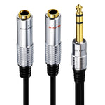 Bộ chuyển đổi âm thanh JUNSUNMAY 6.35mm đực sang đôi 6.35mm cái stereo, chiều dài: 0.2m