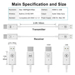 Bộ phát và thu HDMI không dây, bộ mở rộng HDMI không dây, trình chiếu video âm thanh 1080P 60fps cho PC, laptop, máy ảnh đến HDTV/máy chiếu