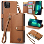 Bao da điện thoại dây kéo hình trái tim, dành cho iPhone 14 Pro Max, iPhone 7 / 8 / SE 2022, iPhone 13 Pro Max, iPhone 13 Pro, iPhone 13, iPhone 12 / 12 Pro, iPhone 12 Pro Max, iPhone 11 Pro Max