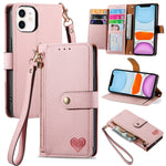 Bao da điện thoại dây kéo hình trái tim, dành cho iPhone 11, iPhone 11 Pro, iPhone X / XS, iPhone XR, iPhone XS Max, iPhone 7 Plus / 8 Plus, iPhone 6 Plus / 6s Plus, iPhone 6 / 6s