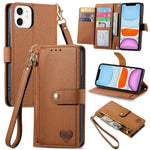 Bao da điện thoại dây kéo hình trái tim, dành cho iPhone 11, iPhone 11 Pro, iPhone X / XS, iPhone XR, iPhone XS Max, iPhone 7 Plus / 8 Plus, iPhone 6 Plus / 6s Plus, iPhone 6 / 6s