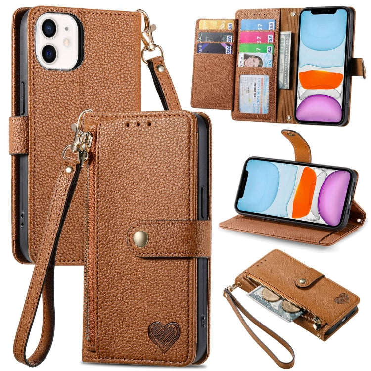 Bao da điện thoại dây kéo hình trái tim, dành cho iPhone 11, iPhone 11 Pro, iPhone X / XS, iPhone XR, iPhone XS Max, iPhone 7 Plus / 8 Plus, iPhone 6 Plus / 6s Plus, iPhone 6 / 6s