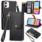 Bao da điện thoại dây kéo hình trái tim, dành cho iPhone 11, iPhone 11 Pro, iPhone X / XS, iPhone XR, iPhone XS Max, iPhone 7 Plus / 8 Plus, iPhone 6 Plus / 6s Plus, iPhone 6 / 6s