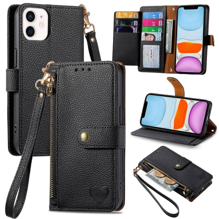 Bao da điện thoại dây kéo hình trái tim, dành cho iPhone 11, iPhone 11 Pro, iPhone X / XS, iPhone XR, iPhone XS Max, iPhone 7 Plus / 8 Plus, iPhone 6 Plus / 6s Plus, iPhone 6 / 6s