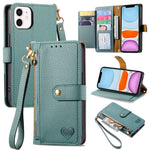 Bao da điện thoại dây kéo hình trái tim, dành cho iPhone 11, iPhone 11 Pro, iPhone X / XS, iPhone XR, iPhone XS Max, iPhone 7 Plus / 8 Plus, iPhone 6 Plus / 6s Plus, iPhone 6 / 6s