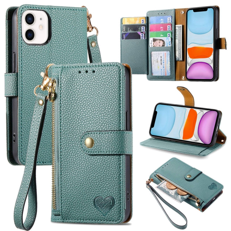 Bao da điện thoại dây kéo hình trái tim, dành cho iPhone 11, iPhone 11 Pro, iPhone X / XS, iPhone XR, iPhone XS Max, iPhone 7 Plus / 8 Plus, iPhone 6 Plus / 6s Plus, iPhone 6 / 6s