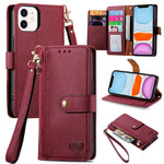 Bao da điện thoại dây kéo hình trái tim, dành cho iPhone 11, iPhone 11 Pro, iPhone X / XS, iPhone XR, iPhone XS Max, iPhone 7 Plus / 8 Plus, iPhone 6 Plus / 6s Plus, iPhone 6 / 6s