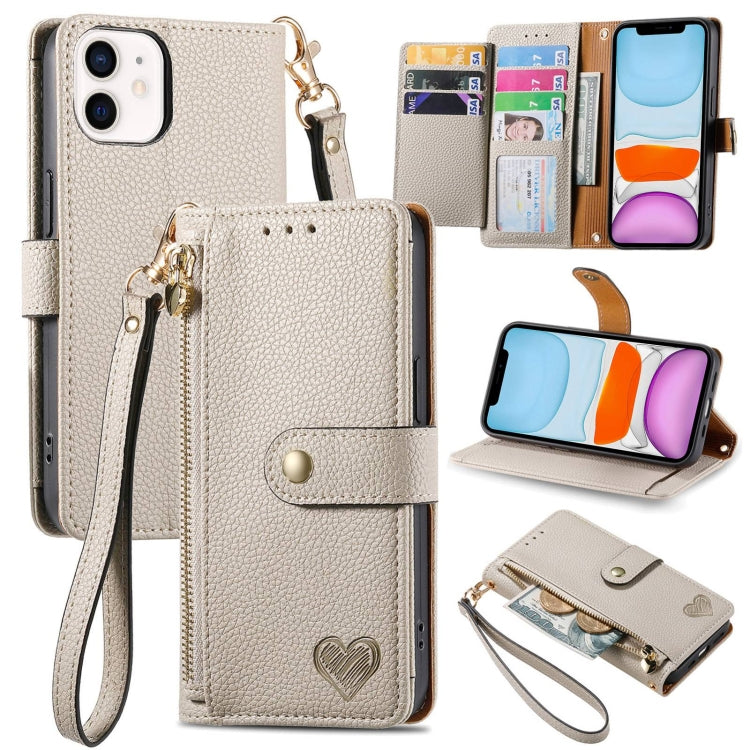 Bao da điện thoại dây kéo hình trái tim, dành cho iPhone 11, iPhone 11 Pro, iPhone X / XS, iPhone XR, iPhone XS Max, iPhone 7 Plus / 8 Plus, iPhone 6 Plus / 6s Plus, iPhone 6 / 6s