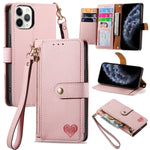 Bao da điện thoại dây kéo hình trái tim, dành cho iPhone 11, iPhone 11 Pro, iPhone X / XS, iPhone XR, iPhone XS Max, iPhone 7 Plus / 8 Plus, iPhone 6 Plus / 6s Plus, iPhone 6 / 6s
