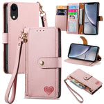 Bao da điện thoại dây kéo hình trái tim, dành cho iPhone 11, iPhone 11 Pro, iPhone X / XS, iPhone XR, iPhone XS Max, iPhone 7 Plus / 8 Plus, iPhone 6 Plus / 6s Plus, iPhone 6 / 6s
