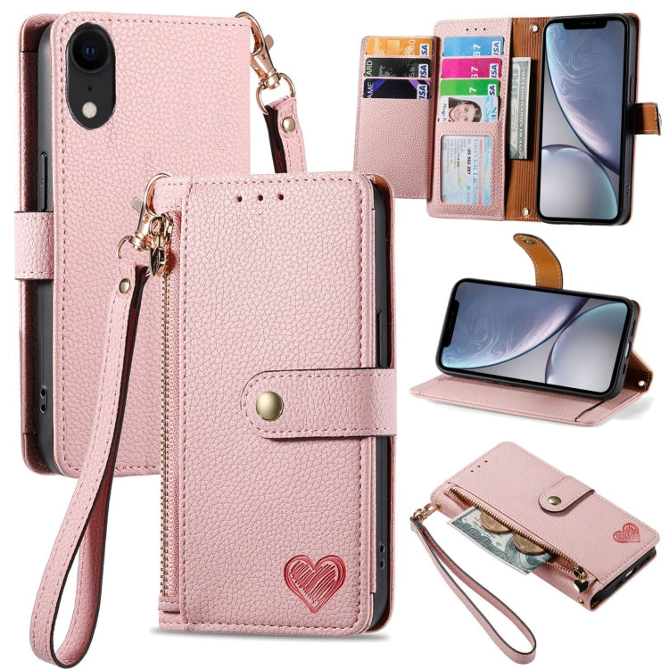 Bao da điện thoại dây kéo hình trái tim, dành cho iPhone 11, iPhone 11 Pro, iPhone X / XS, iPhone XR, iPhone XS Max, iPhone 7 Plus / 8 Plus, iPhone 6 Plus / 6s Plus, iPhone 6 / 6s