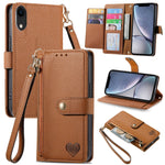 Bao da điện thoại dây kéo hình trái tim, dành cho iPhone 11, iPhone 11 Pro, iPhone X / XS, iPhone XR, iPhone XS Max, iPhone 7 Plus / 8 Plus, iPhone 6 Plus / 6s Plus, iPhone 6 / 6s