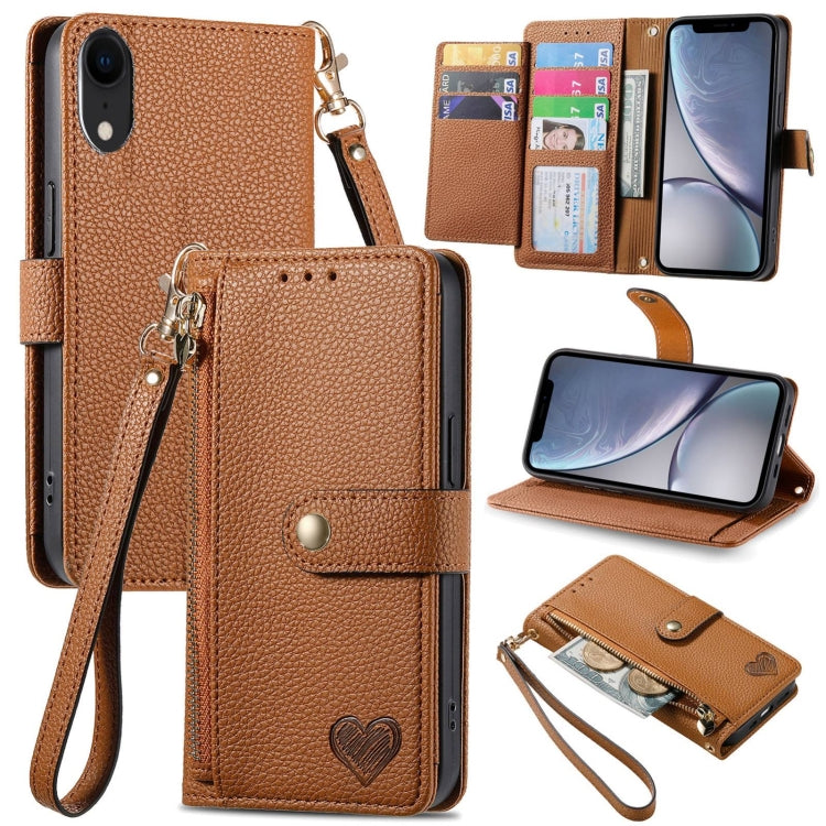 Bao da điện thoại dây kéo hình trái tim, dành cho iPhone 11, iPhone 11 Pro, iPhone X / XS, iPhone XR, iPhone XS Max, iPhone 7 Plus / 8 Plus, iPhone 6 Plus / 6s Plus, iPhone 6 / 6s