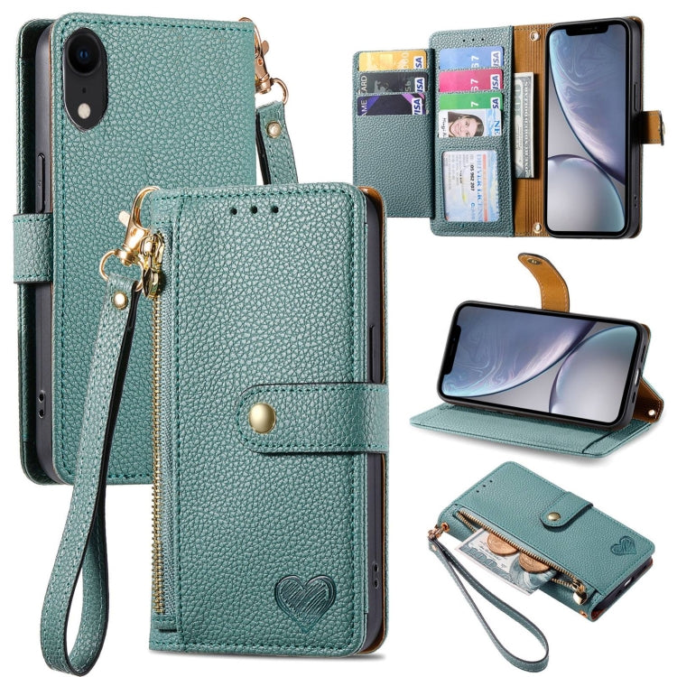 Bao da điện thoại dây kéo hình trái tim, dành cho iPhone 11, iPhone 11 Pro, iPhone X / XS, iPhone XR, iPhone XS Max, iPhone 7 Plus / 8 Plus, iPhone 6 Plus / 6s Plus, iPhone 6 / 6s