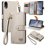 Bao da điện thoại dây kéo hình trái tim, dành cho iPhone 11, iPhone 11 Pro, iPhone X / XS, iPhone XR, iPhone XS Max, iPhone 7 Plus / 8 Plus, iPhone 6 Plus / 6s Plus, iPhone 6 / 6s