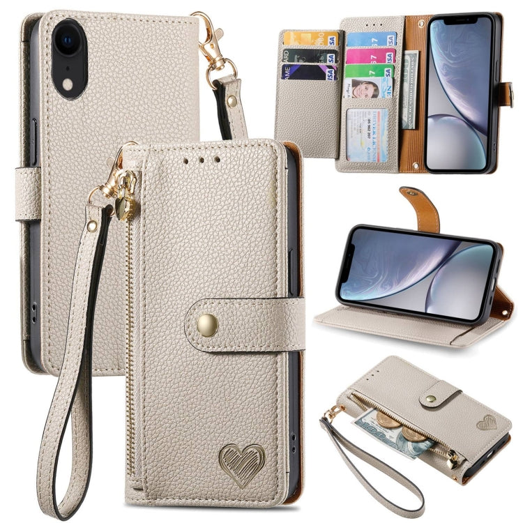Bao da điện thoại dây kéo hình trái tim, dành cho iPhone 11, iPhone 11 Pro, iPhone X / XS, iPhone XR, iPhone XS Max, iPhone 7 Plus / 8 Plus, iPhone 6 Plus / 6s Plus, iPhone 6 / 6s