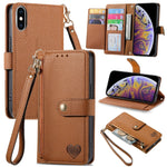Bao da điện thoại dây kéo hình trái tim, dành cho iPhone 11, iPhone 11 Pro, iPhone X / XS, iPhone XR, iPhone XS Max, iPhone 7 Plus / 8 Plus, iPhone 6 Plus / 6s Plus, iPhone 6 / 6s