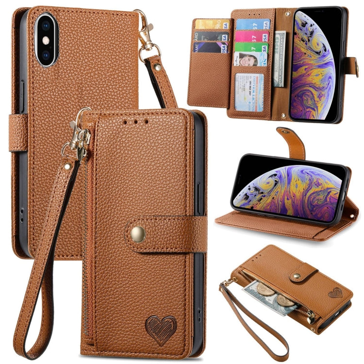 Bao da điện thoại dây kéo hình trái tim, dành cho iPhone 11, iPhone 11 Pro, iPhone X / XS, iPhone XR, iPhone XS Max, iPhone 7 Plus / 8 Plus, iPhone 6 Plus / 6s Plus, iPhone 6 / 6s
