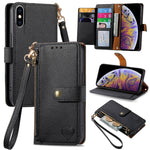 Bao da điện thoại dây kéo hình trái tim, dành cho iPhone 11, iPhone 11 Pro, iPhone X / XS, iPhone XR, iPhone XS Max, iPhone 7 Plus / 8 Plus, iPhone 6 Plus / 6s Plus, iPhone 6 / 6s