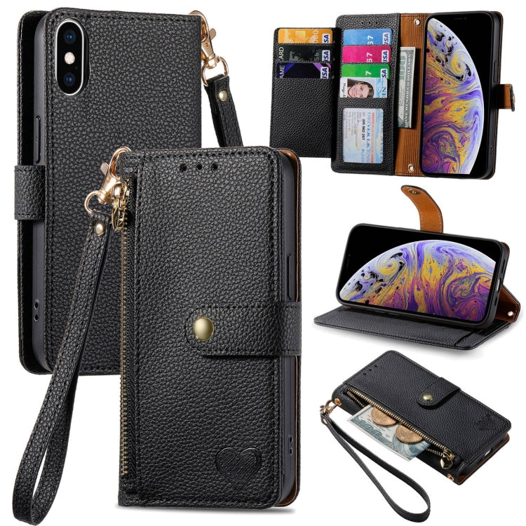 Bao da điện thoại dây kéo hình trái tim, dành cho iPhone 11, iPhone 11 Pro, iPhone X / XS, iPhone XR, iPhone XS Max, iPhone 7 Plus / 8 Plus, iPhone 6 Plus / 6s Plus, iPhone 6 / 6s