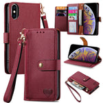 Bao da điện thoại dây kéo hình trái tim, dành cho iPhone 11, iPhone 11 Pro, iPhone X / XS, iPhone XR, iPhone XS Max, iPhone 7 Plus / 8 Plus, iPhone 6 Plus / 6s Plus, iPhone 6 / 6s