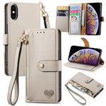 Bao da điện thoại dây kéo hình trái tim, dành cho iPhone 11, iPhone 11 Pro, iPhone X / XS, iPhone XR, iPhone XS Max, iPhone 7 Plus / 8 Plus, iPhone 6 Plus / 6s Plus, iPhone 6 / 6s