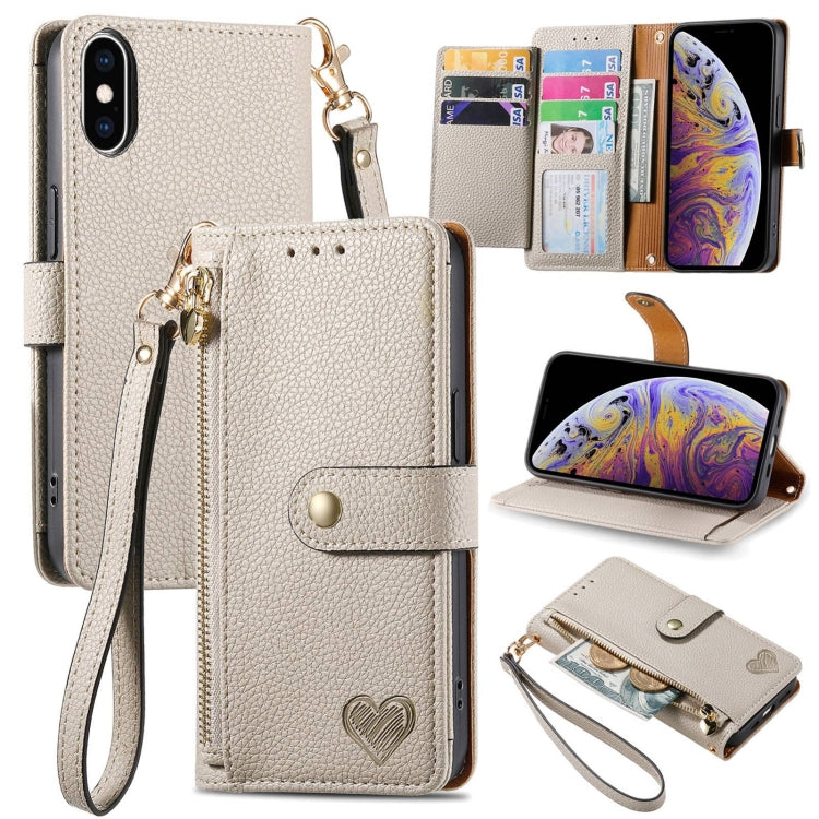 Bao da điện thoại dây kéo hình trái tim, dành cho iPhone 11, iPhone 11 Pro, iPhone X / XS, iPhone XR, iPhone XS Max, iPhone 7 Plus / 8 Plus, iPhone 6 Plus / 6s Plus, iPhone 6 / 6s