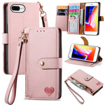 Bao da điện thoại dây kéo hình trái tim, dành cho iPhone 11, iPhone 11 Pro, iPhone X / XS, iPhone XR, iPhone XS Max, iPhone 7 Plus / 8 Plus, iPhone 6 Plus / 6s Plus, iPhone 6 / 6s