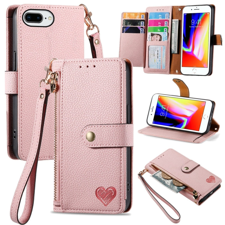 Bao da điện thoại dây kéo hình trái tim, dành cho iPhone 11, iPhone 11 Pro, iPhone X / XS, iPhone XR, iPhone XS Max, iPhone 7 Plus / 8 Plus, iPhone 6 Plus / 6s Plus, iPhone 6 / 6s