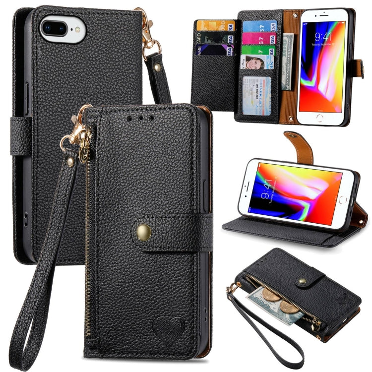 Bao da điện thoại dây kéo hình trái tim, dành cho iPhone 11, iPhone 11 Pro, iPhone X / XS, iPhone XR, iPhone XS Max, iPhone 7 Plus / 8 Plus, iPhone 6 Plus / 6s Plus, iPhone 6 / 6s