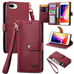 Bao da điện thoại dây kéo hình trái tim, dành cho iPhone 11, iPhone 11 Pro, iPhone X / XS, iPhone XR, iPhone XS Max, iPhone 7 Plus / 8 Plus, iPhone 6 Plus / 6s Plus, iPhone 6 / 6s